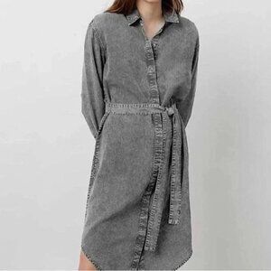 Avec Les Fille Black Denim Button Front Shirt Dress Faded Womens Small